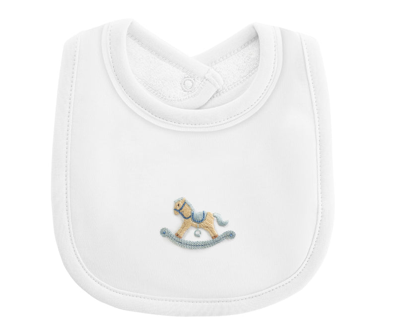 Rocking Horse White Bib with Piping