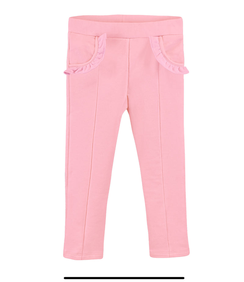 Pink French Terry Pants with Ruffle Pockets