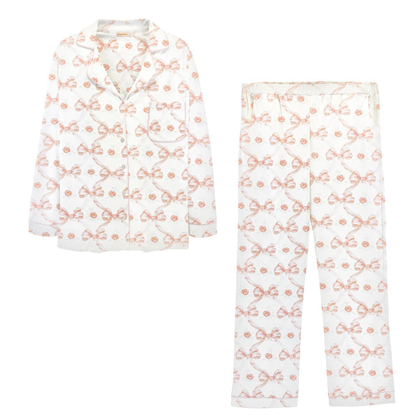 Bows & Roses Printed Long Sleeve Top W/Collar & Pants Set