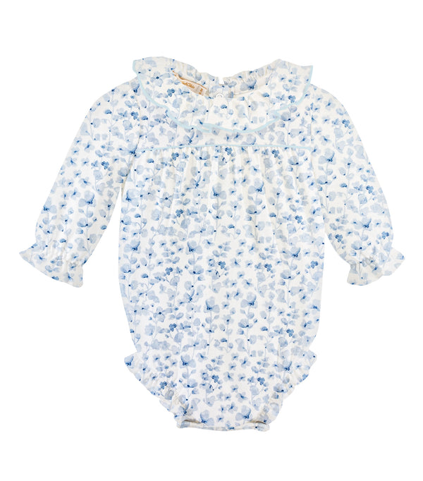 Blue Begonias Printed Bubble w/Ruffled Collar