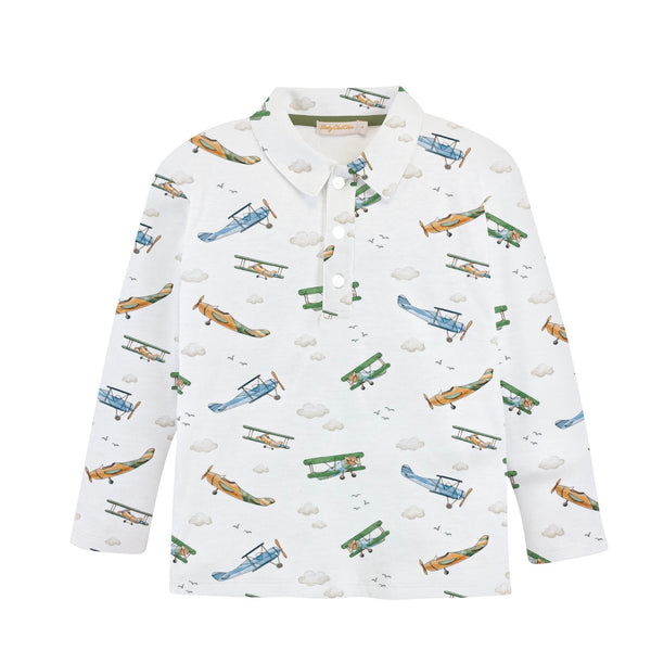 Airplanes Printed Long Sleeve Collared Tee