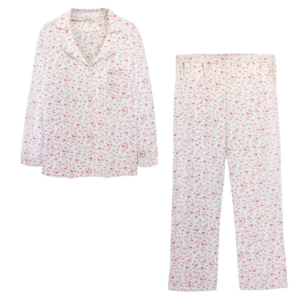 Pink Begonias Printed Long Sleeve Top W/Collar & Pants Set