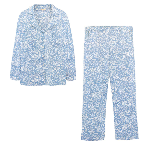 Blooming Garden Printed Long Sleeve Top W/Collar & Pants Set