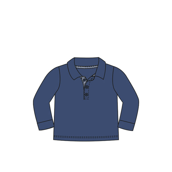 Solid Navy Long Sleeve Collard Tee
