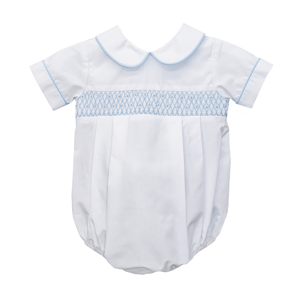 Geo Brandon Bubble White with Blue Embroidery