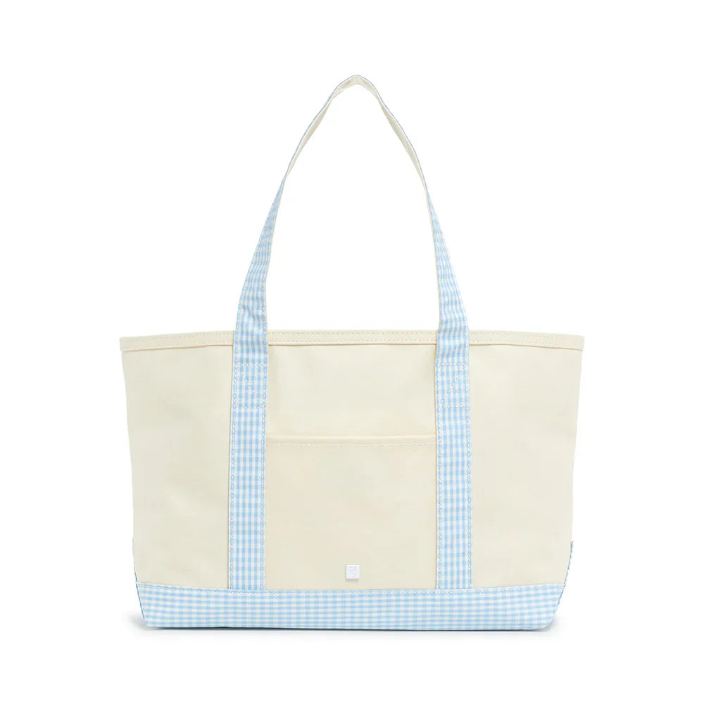 Medium Tote - Natural with Sky Gingham Trim
