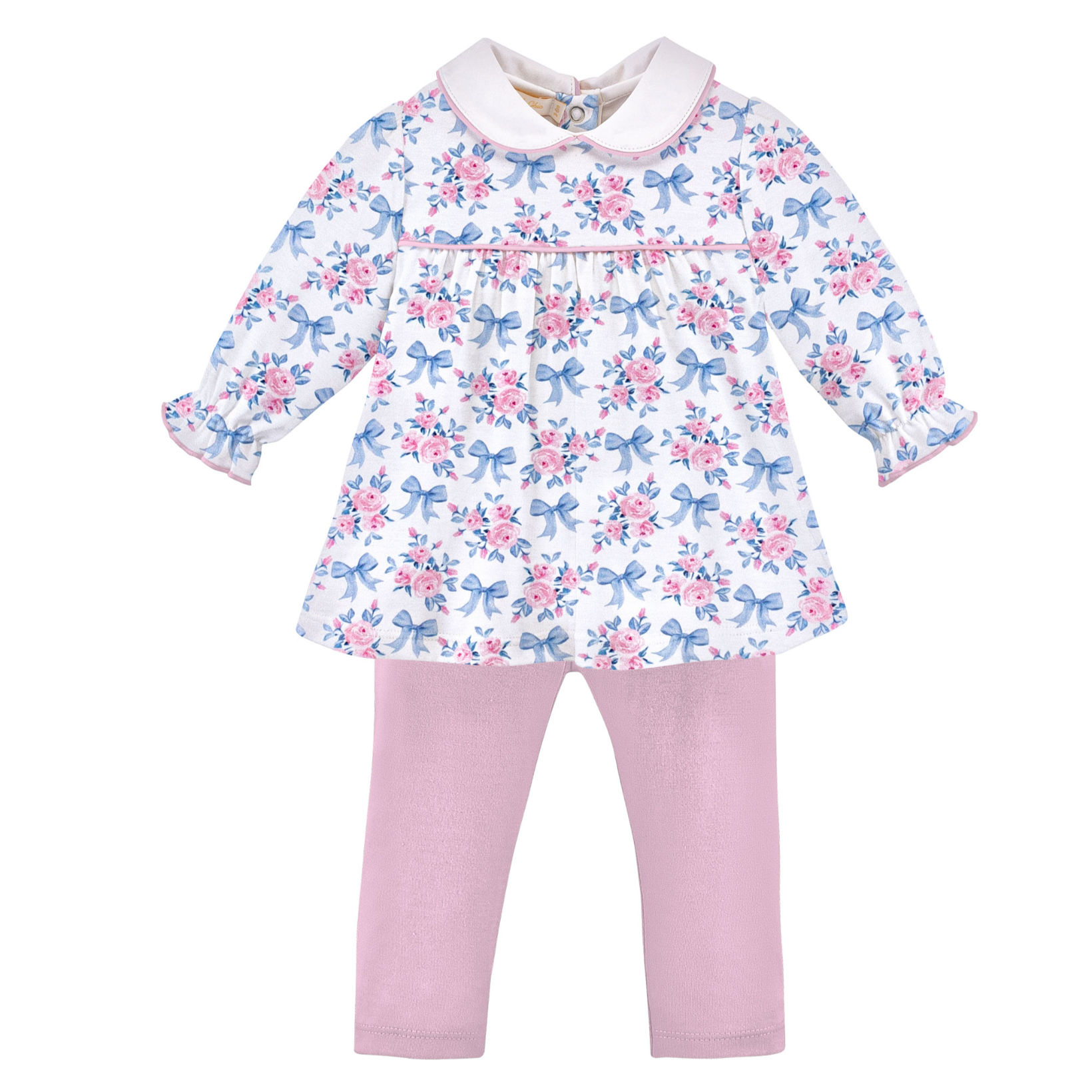 Blue Floral Bows Collared Leggings Set