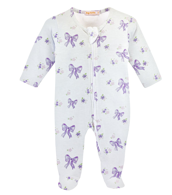 Lavender Bows Zippered Footie