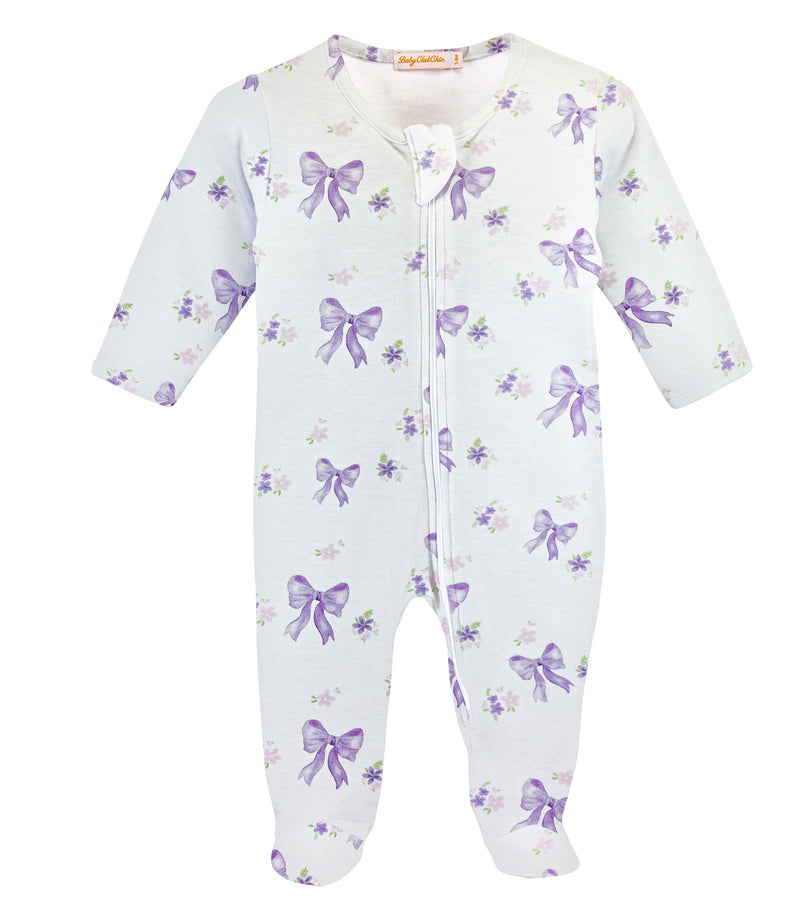 Lavender Bows Zippered Footie