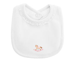 Cute Rocking Horse Bib - Pink with Lace Trim