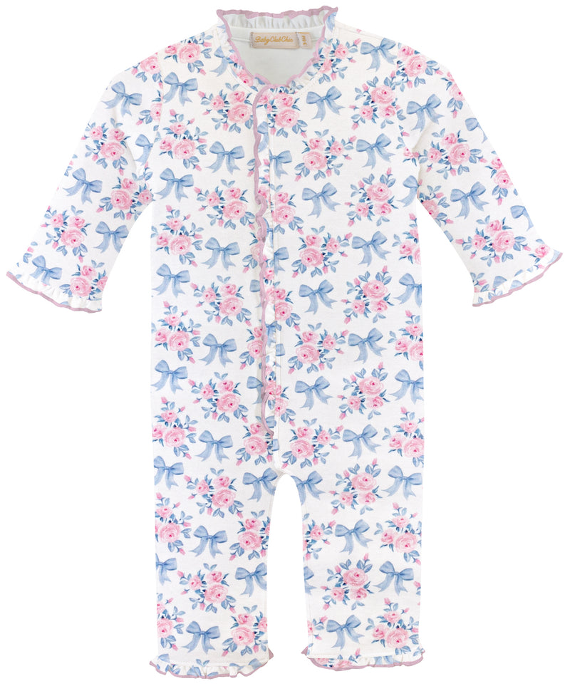 Blue Floral Bows Coverall with Ruffles