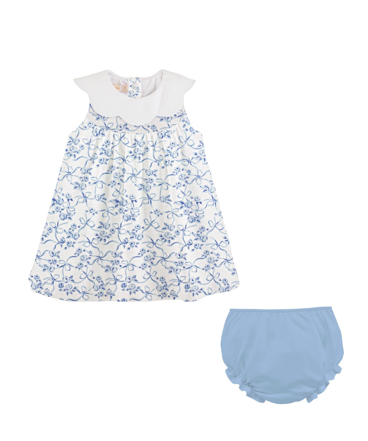 Blue Romantic Toile Dress w/Scalloped Collar