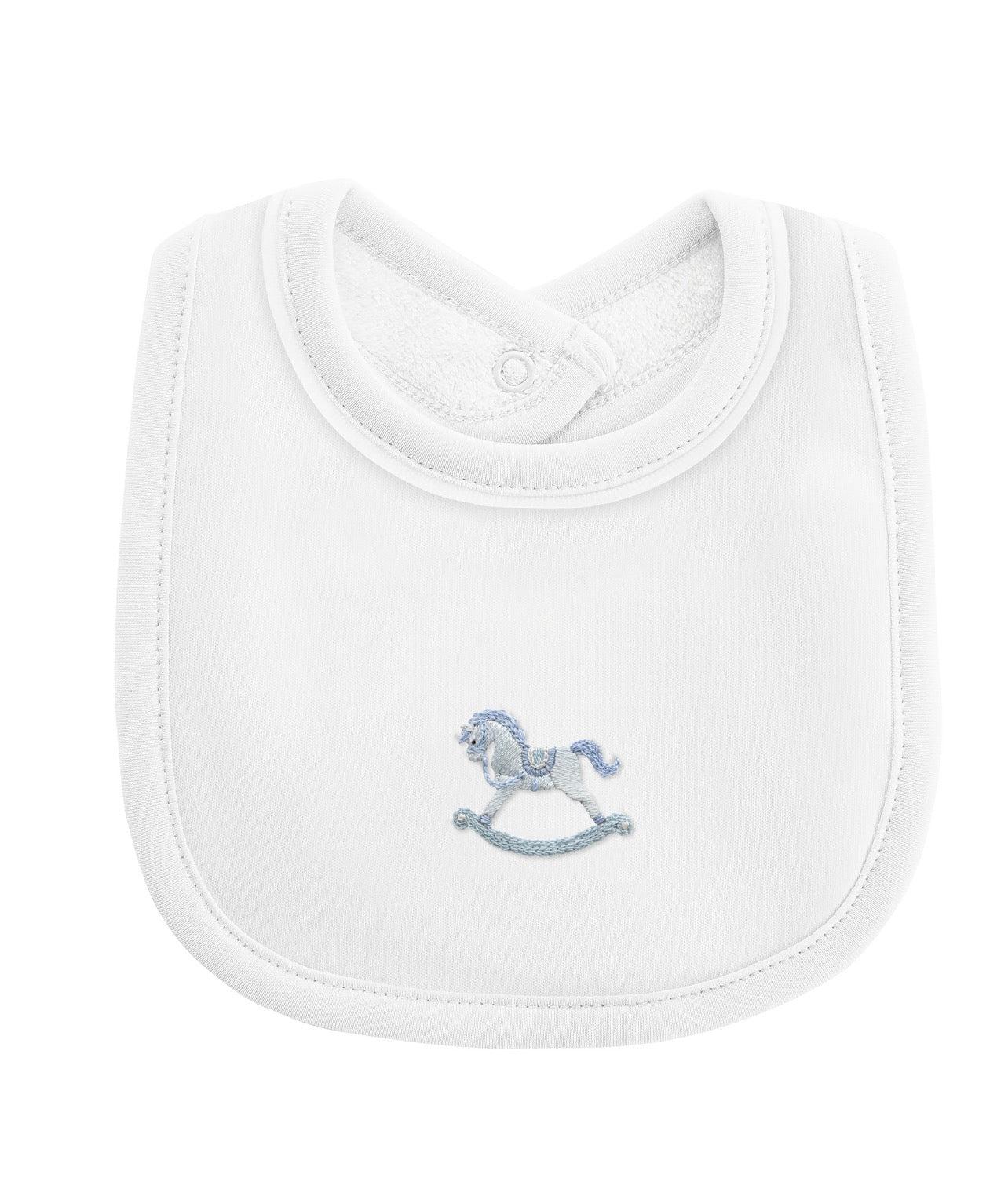 Tiny Blue Rocking Horse White Bib