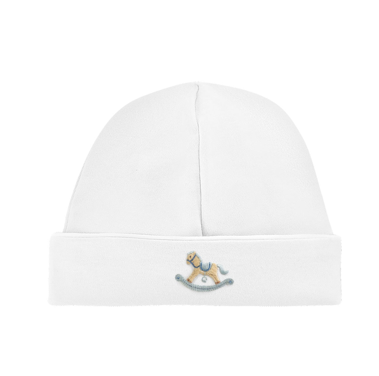 Cute Rocking Horse Hat White with Piping