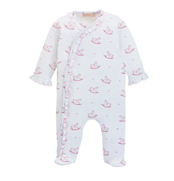 Cute Rocking Horse Pink Printed Footie w/Ruffles