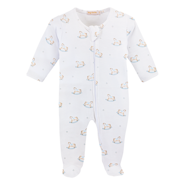 Cute Rocking Horse Blue Printed Zipped Footie