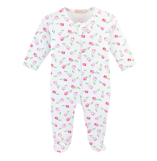 Baby Tulips Pink Printed Zipped Footie