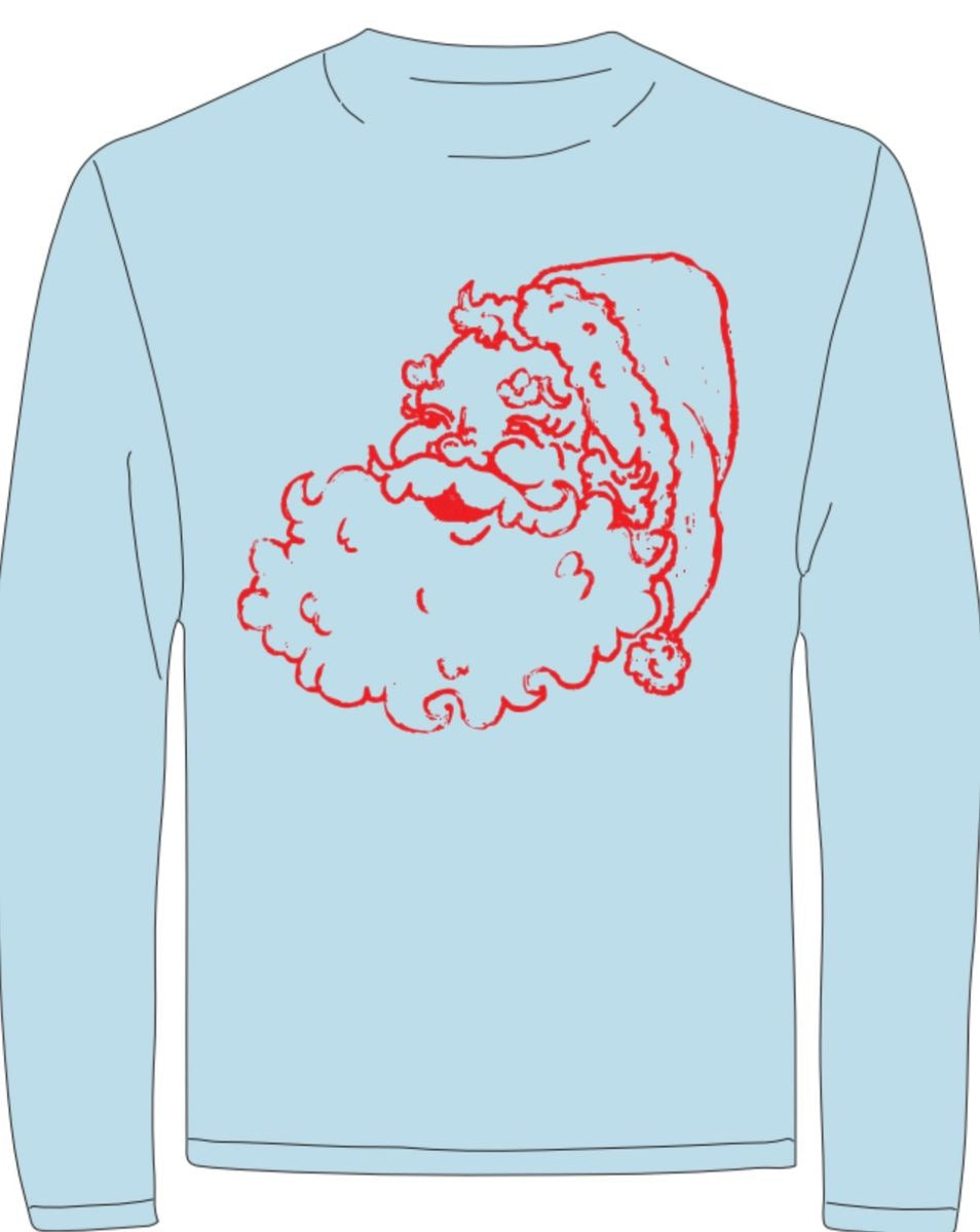 Long Sleeve Light Blue Santa T-Shirt