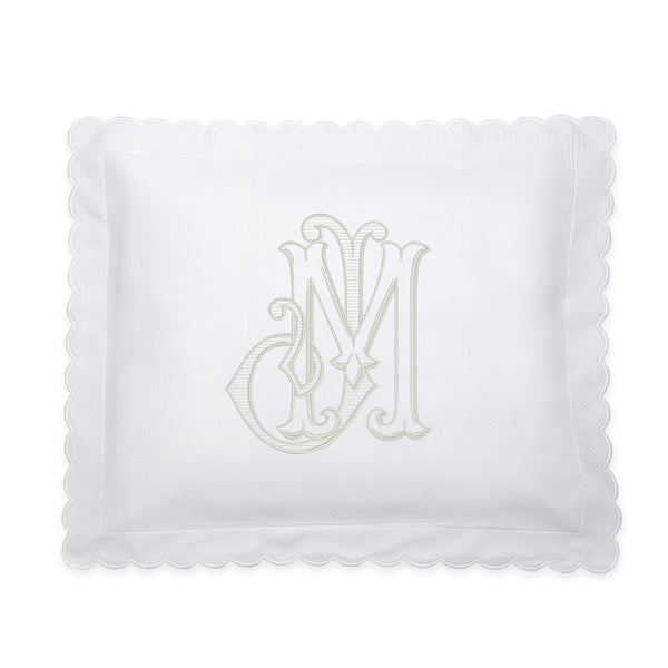Matouk White Diamond Pique King Shams with Monogram