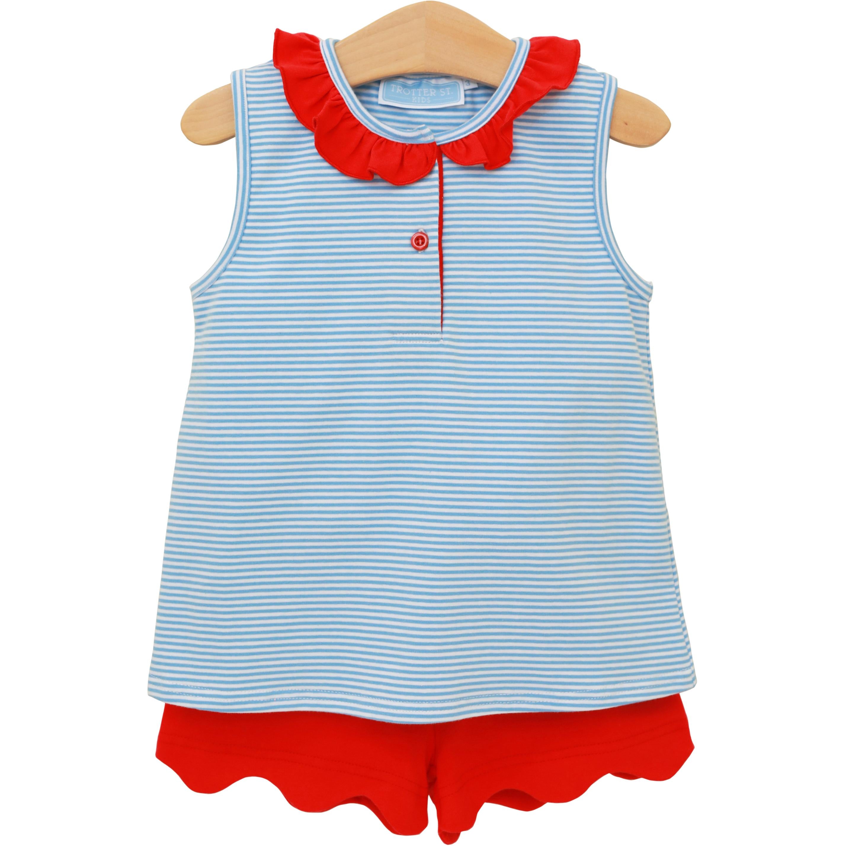 Nora Short Set - Cornflower Stripe and Red