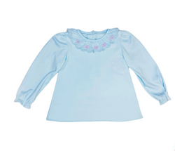Bow Scallop Light Blue Blouse