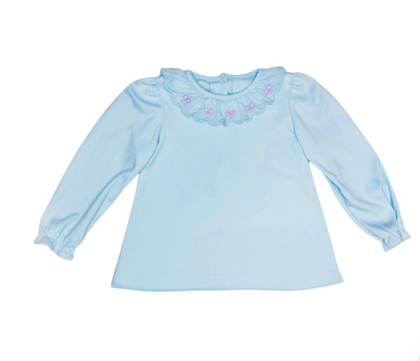 Bow Scallop Light Blue Blouse