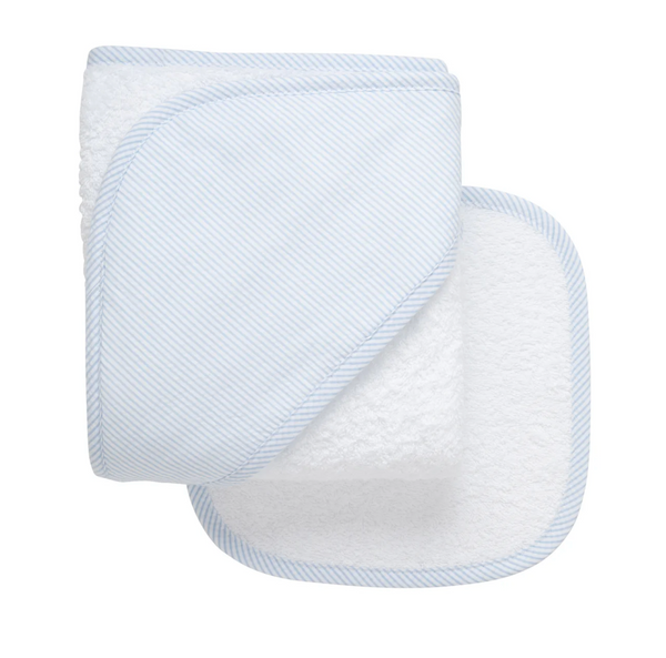 Seersucker Stripe Hooded Towel & Washcloth Set - Blue