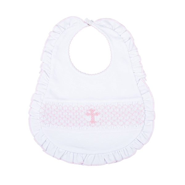 Blessed Smocked Ruffle Bib - Pink: Pink / O/S