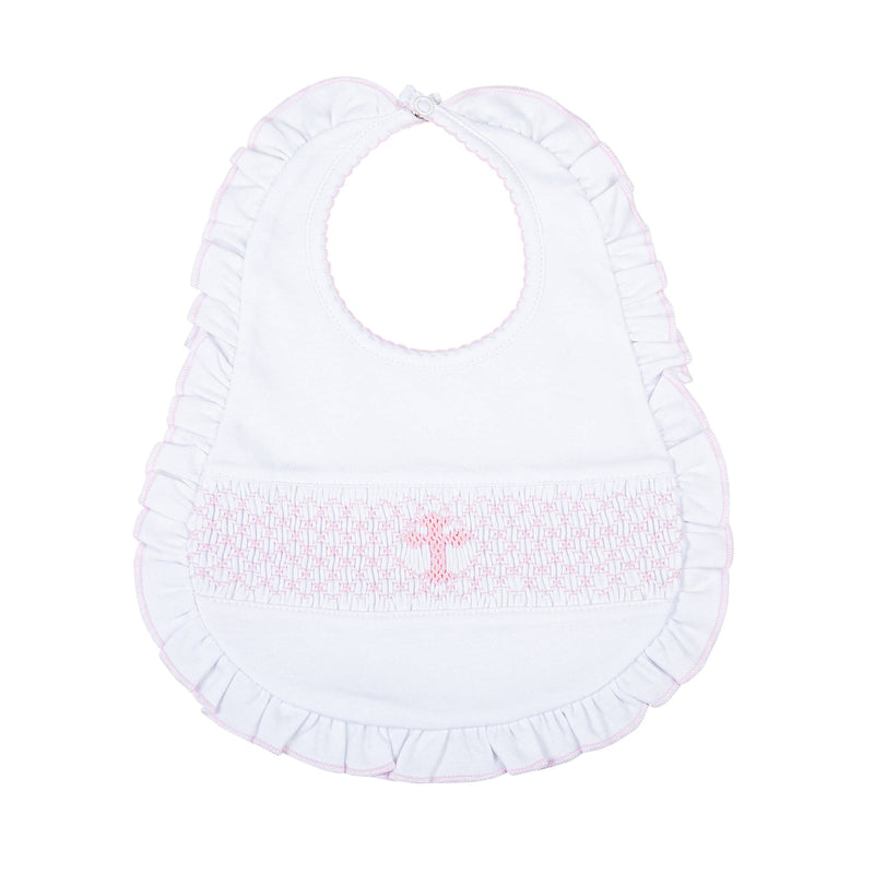 Blessed Smocked Ruffle Bib - Pink: Pink / O/S