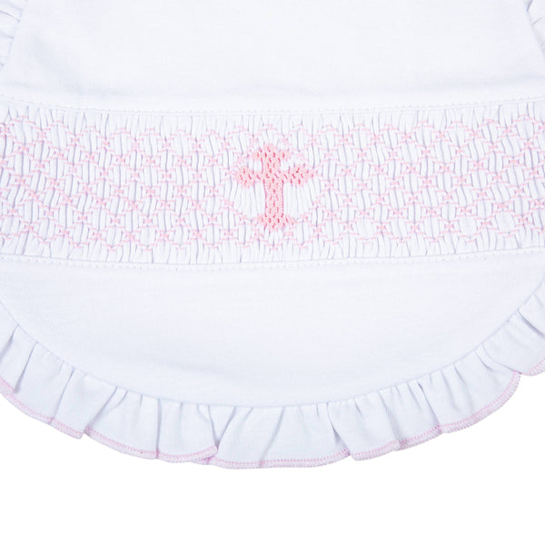 Blessed Smocked Ruffle Bib - Pink: Pink / O/S