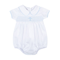 Blessed Smocked Collared S/S Bubble - Blue: Blue / NB