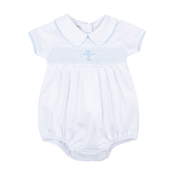 Blessed Smocked Collared S/S Bubble - Blue: Blue / NB