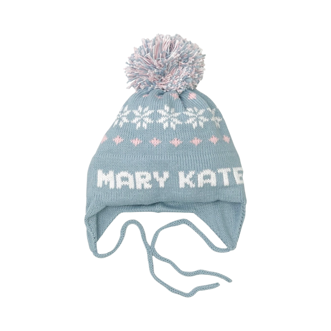 Nordic Pom Pom hat, Denim, White and Light Pink