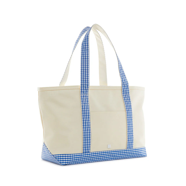 Medium Tote - Natural with Royal Blue Gingham Trim