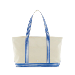 Medium Tote - Natural with Royal Blue Gingham Trim