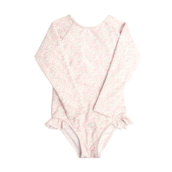 Girls Antique Floral Rashguard One Piece