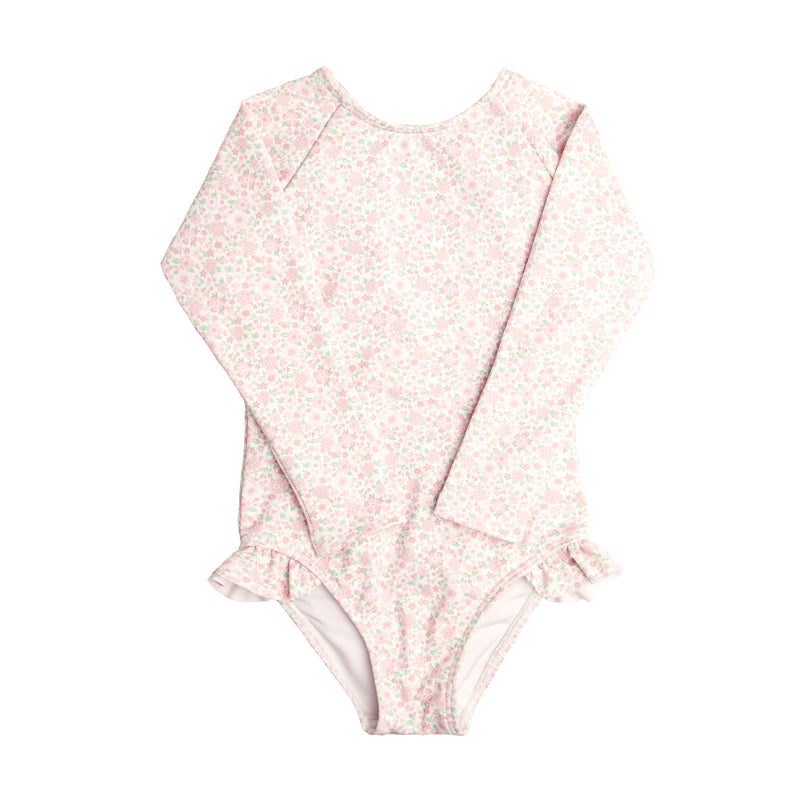 Girls Antique Floral Rashguard One Piece