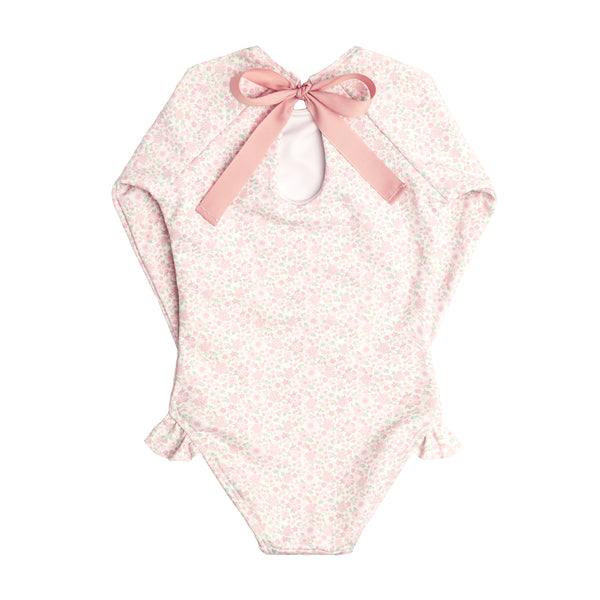 Girls Antique Floral Rashguard One Piece