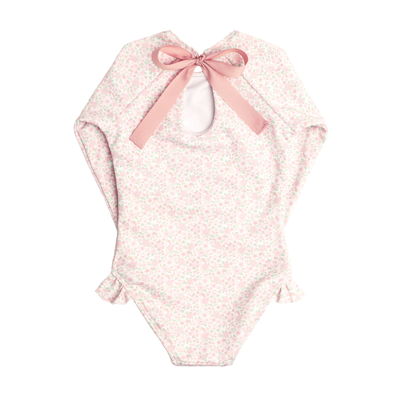 Girls Antique Floral Rashguard One Piece