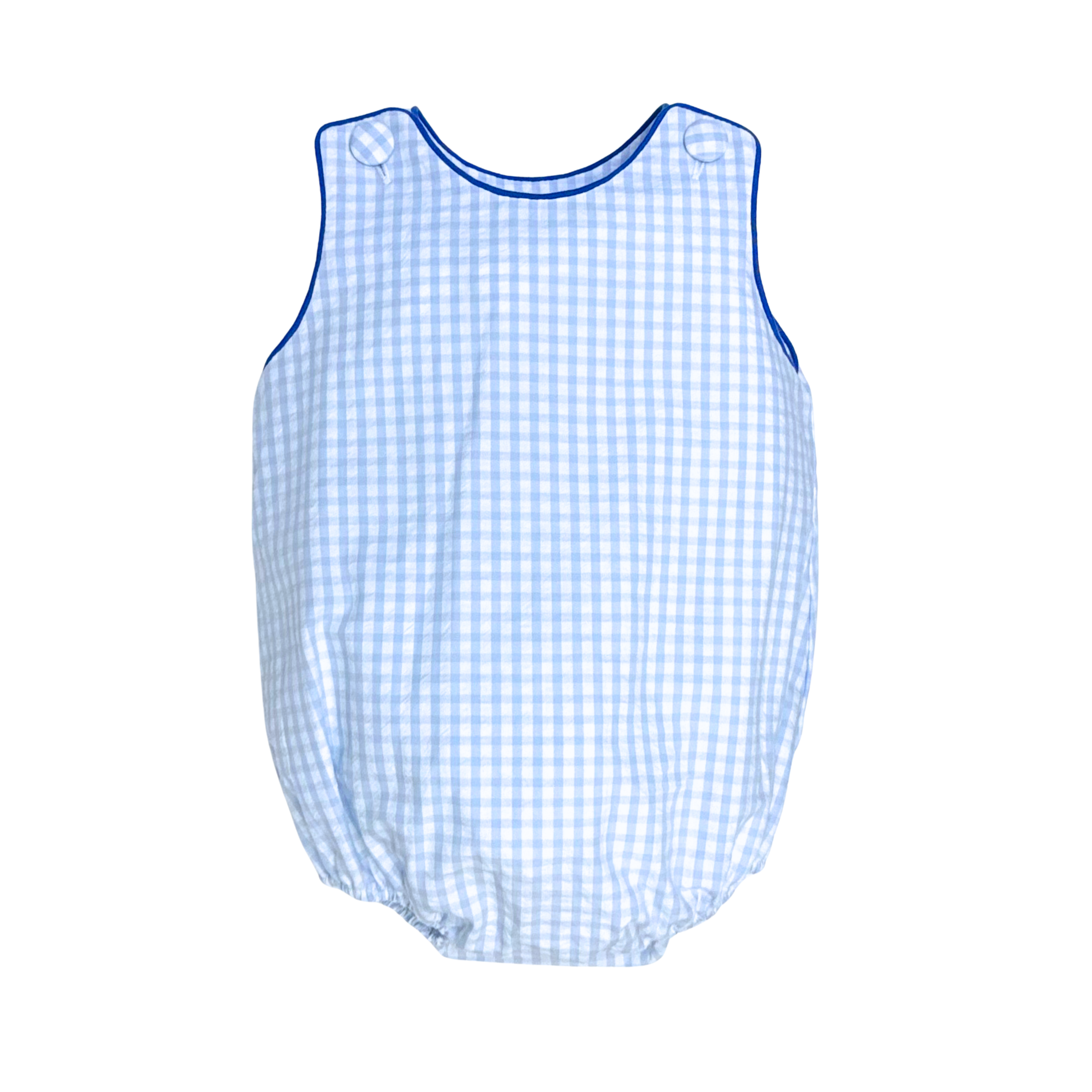 Christopher Sunsuit in Light Blue Check with Royal Trim