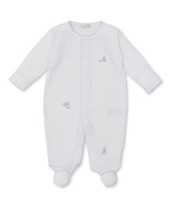 Baby Bunny Patch Footie with Hand Embroidered Bunnies - Blue