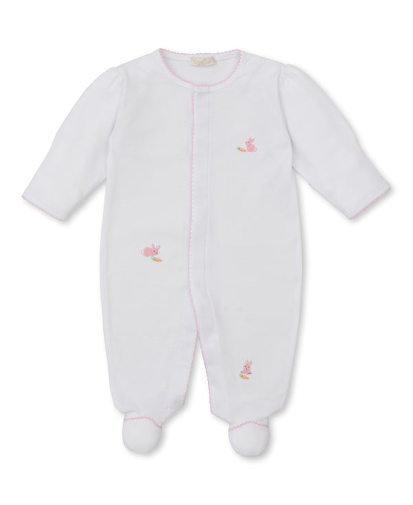 Baby Bunny Patch Footie with Hand Embroidered Bunnies - Pink