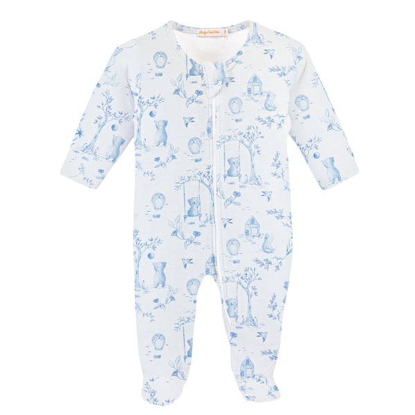 Toile de Jouy- Blue Printed Zipped Footie