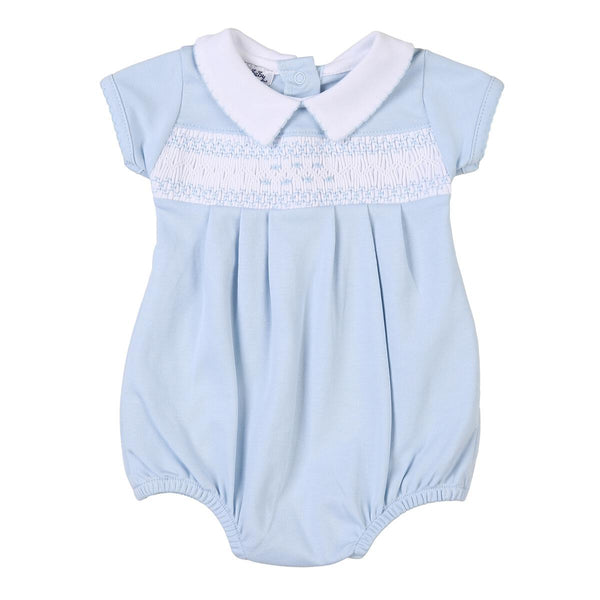 Magnolia Baby Classic Blue Smocked Collared Bubble