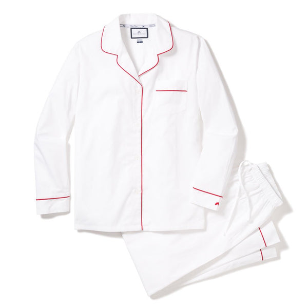 White Pajama Set with Red Piping