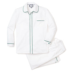 White Pajama Set with Green Piping