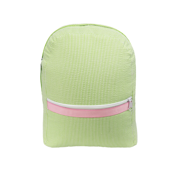 Sweet Pea Pink and Green Seersucker Medium Backpack