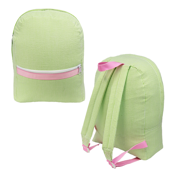 Sweet Pea Pink and Green Seersucker Medium Backpack