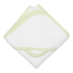 Gingham Trim Terry Hooded Towel Set - Green