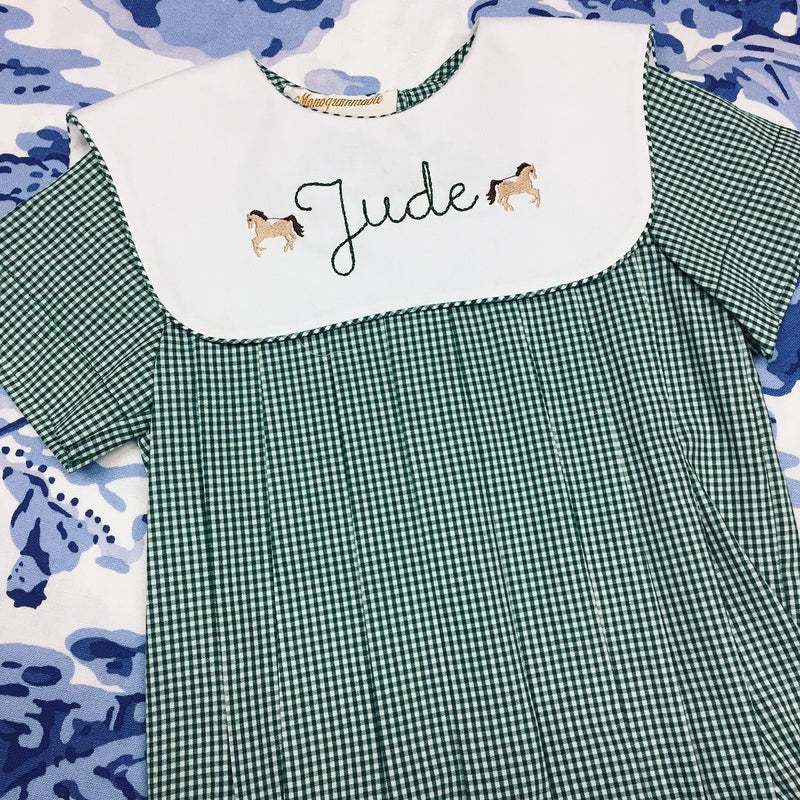 Hunter Green Gingham Bubble with Collar